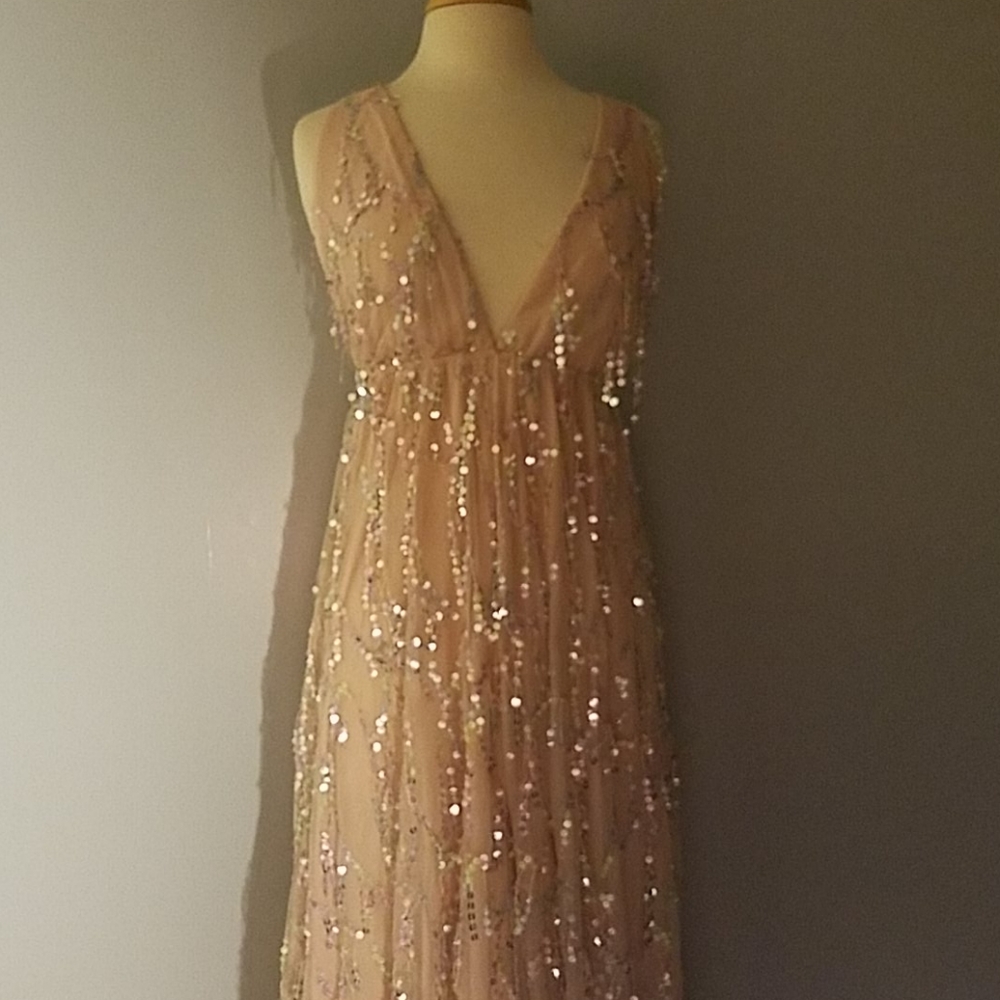 Windsor Salmon Pink Halter n Backless Sequin Gown